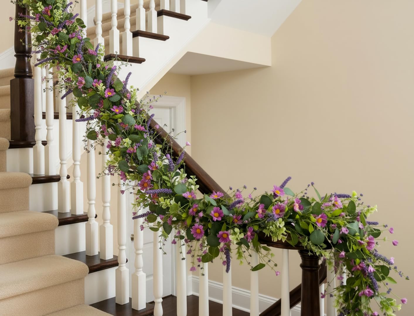 YUGALI Summer Garland, 6ft Eucalyptus Lavender Daisy Wildflower Vine