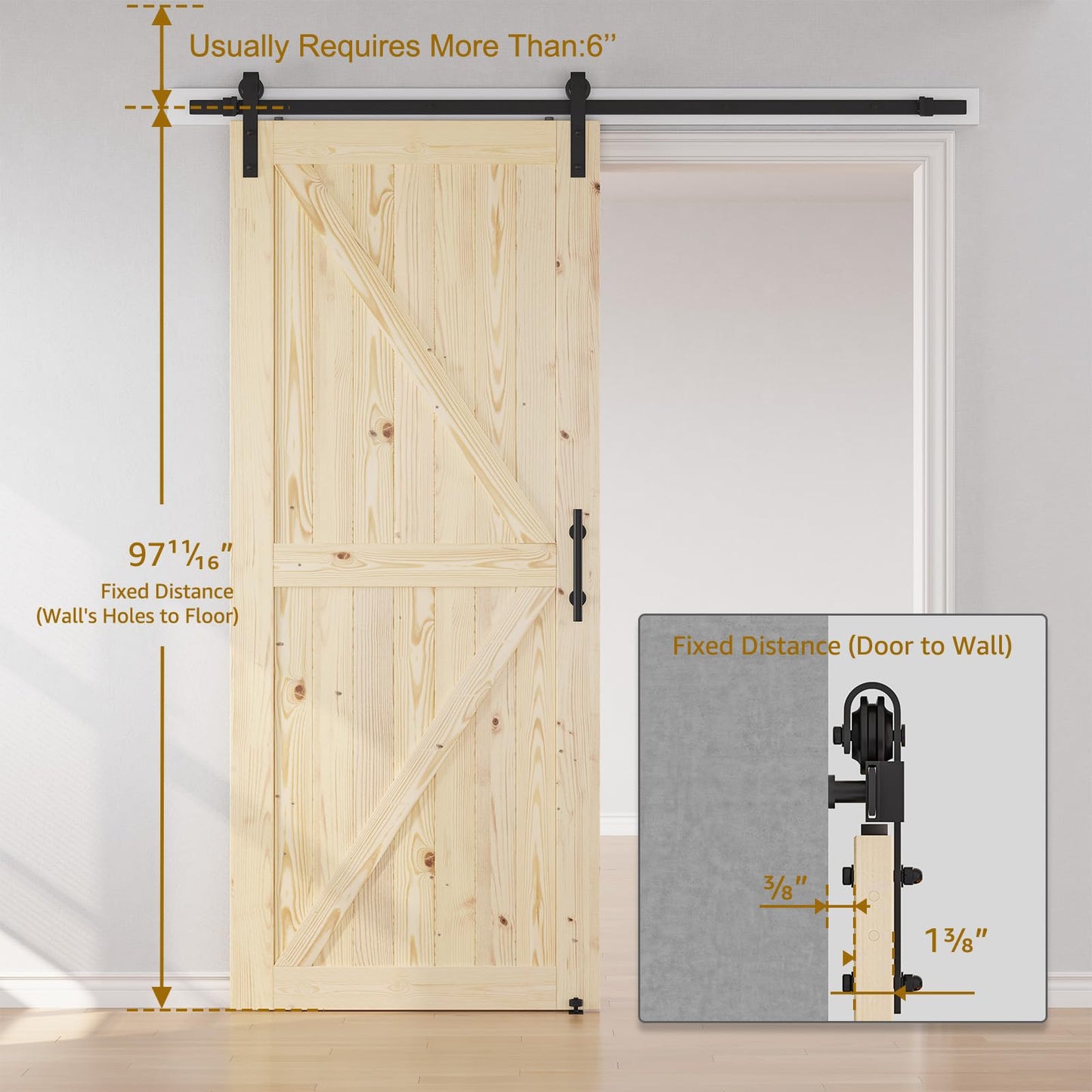 SMARTSTANDARD 36in x 96in Sliding Barn Door with 6.6ft Barn Door Hardware Kit Included, Unfinished Solid Spruce Wood Door, Assembly Required, DIY, Stainable, Natural