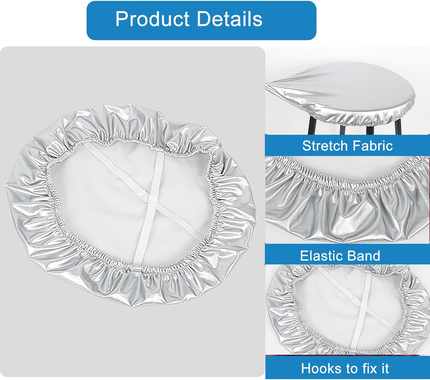 15"-20" 2 Pack Sigmat Round Stool Covers, Stretch Waterproof Bar Stool Seat Cover Round Chair Covers Silver