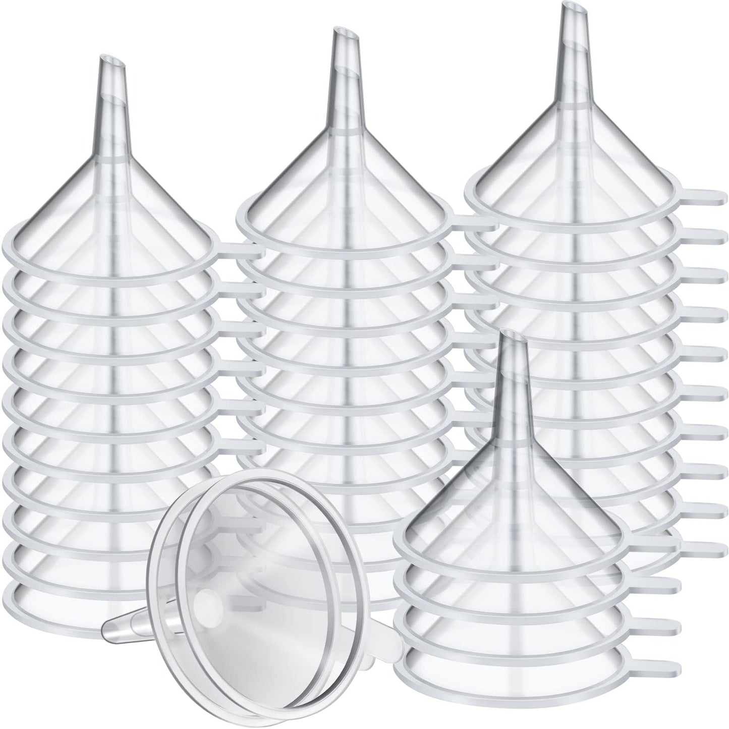 Hoolerry 100 Pcs Small Funnel for Filling Small Bottles Clear Plastic Mini Funnels for Lab Bottles Essential Oils Sand Art Bottle Skin Products Perfumes Spices (2.16'')