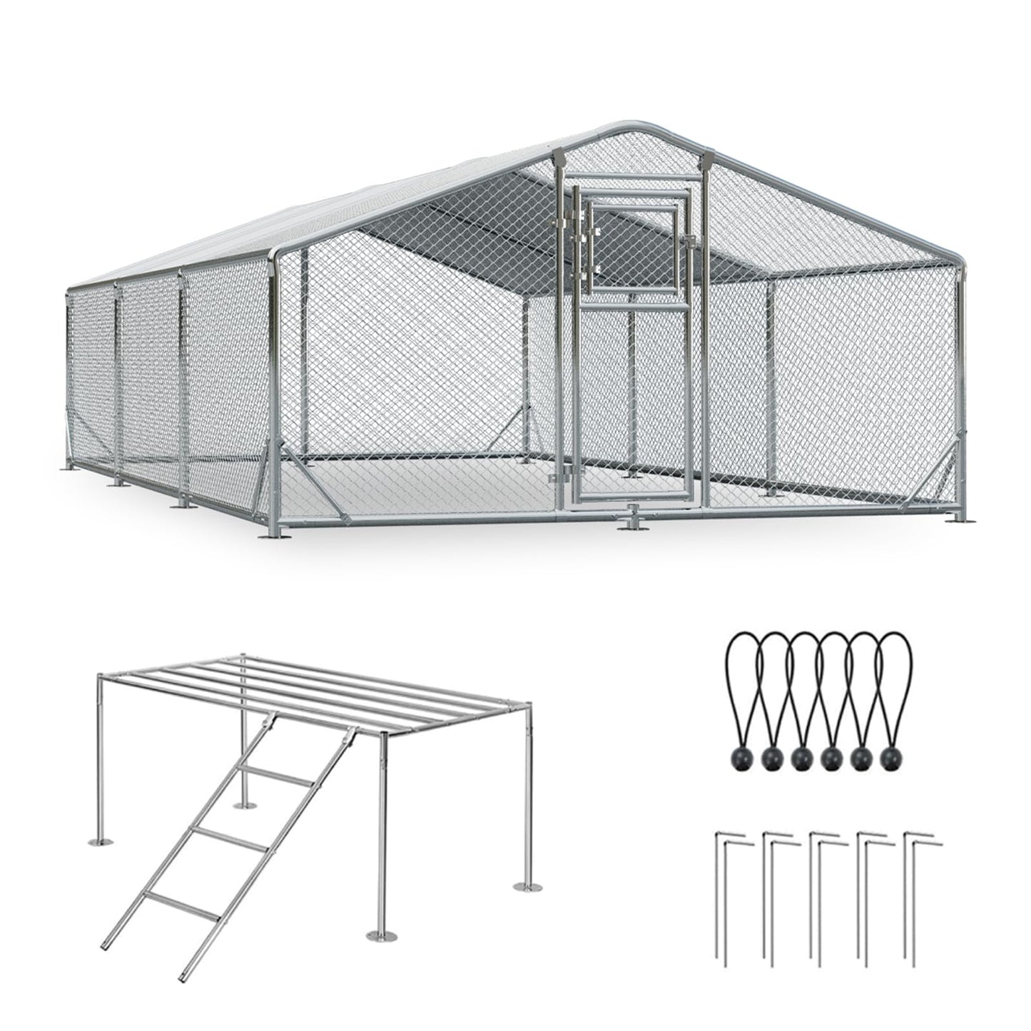 10x20FT Metal Chicken Coop, Large Chicken Run with Dutch Door Chicken Perch, and 2 Cover, Walk in Duck Coop for Backyard Poultry and Pet Farming