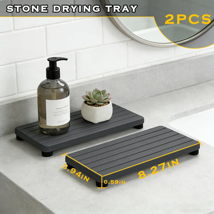 2PCS Stone Drying Tray, Water Absorbing Stone Tray for Sinks, Neat Diatomite Sink Trays, Fast Drying Kitchen Sponge Hand Soap Holder, Instant Dry Sink Coasters Used for Bathroom Counter -Dark Gray