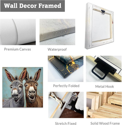 CCWACPP Funny Animal Wall Art - Donkey Canvas Prints for Farmhouse Bathroom and Bedroom Decor (12" x 12")