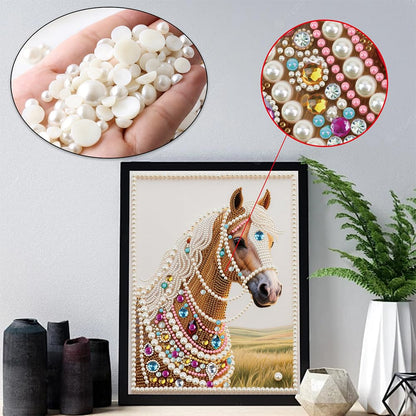 Kulvci DIY 5D Pearl Painting Kit, Horse Diamond Painting Kit for Adults Beginner, Bead Art Kits All-Pearl Dot Painting for Wall Decor, Creative Stress Relief Gift Home Decor,12 × 16 inch