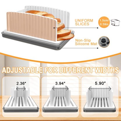 Kiss Core New Upgrade Bread Slicer for Homemade Bread, Bread Slicing Guide Adjustable Width, Foldable and Compact Cutting Guide with Crumb Tray, Suitability for Homemade Bread, Bagels, Cakes