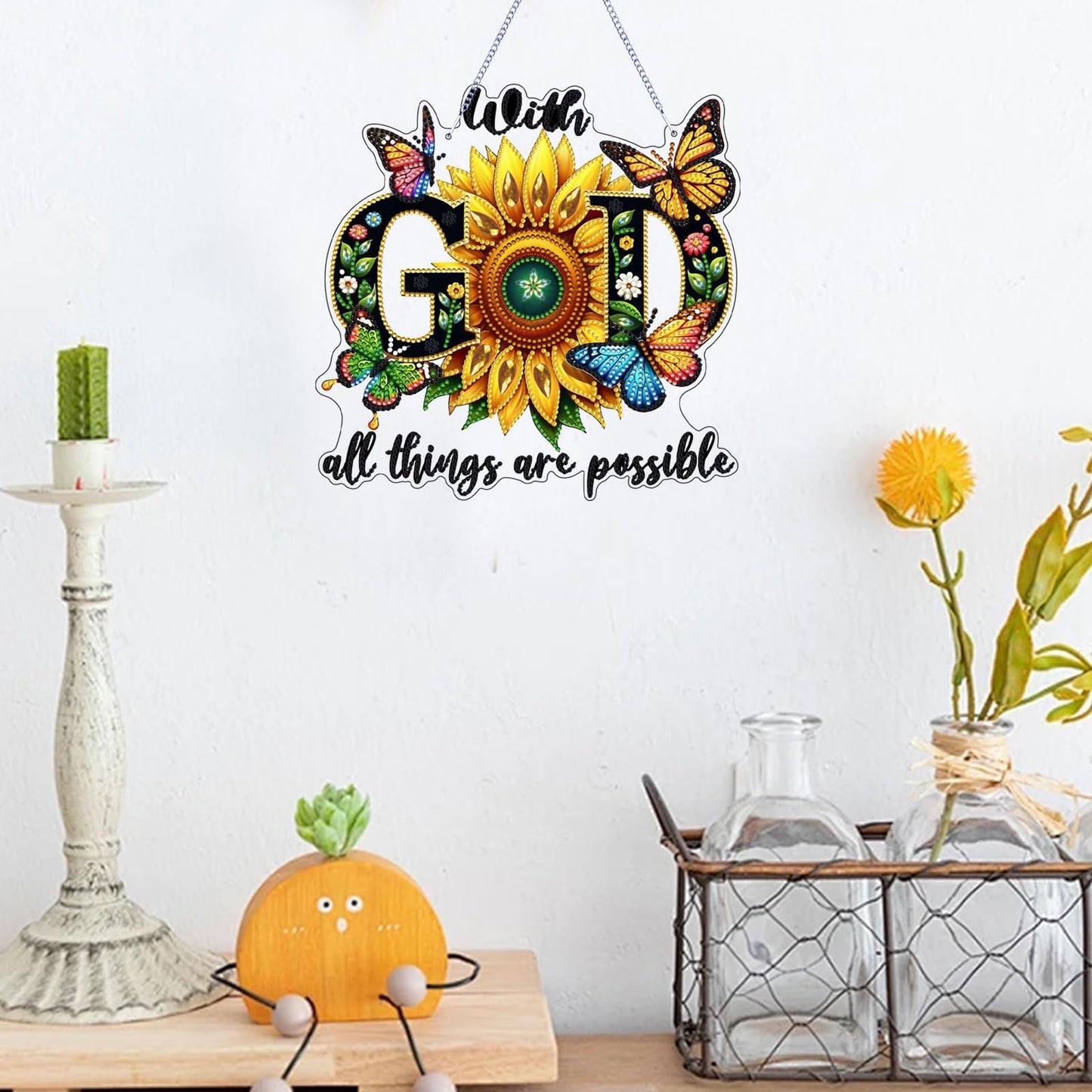 Zyvoreva DIY Sunflower Diamond Art Painting Kits for Adults, GOD Special Shape Double Sided Acrylic Rhinestone Painting, Window Wall Hanging Ornament Pendants for Home Garden Decor