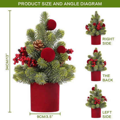 Small Christmas Tree, 12Inch Artificial Burgundy Velvet Ball Berry Mini Tabletop Christmas Decorations, for Home Party Thankgivings Xmas Indoor Decor.