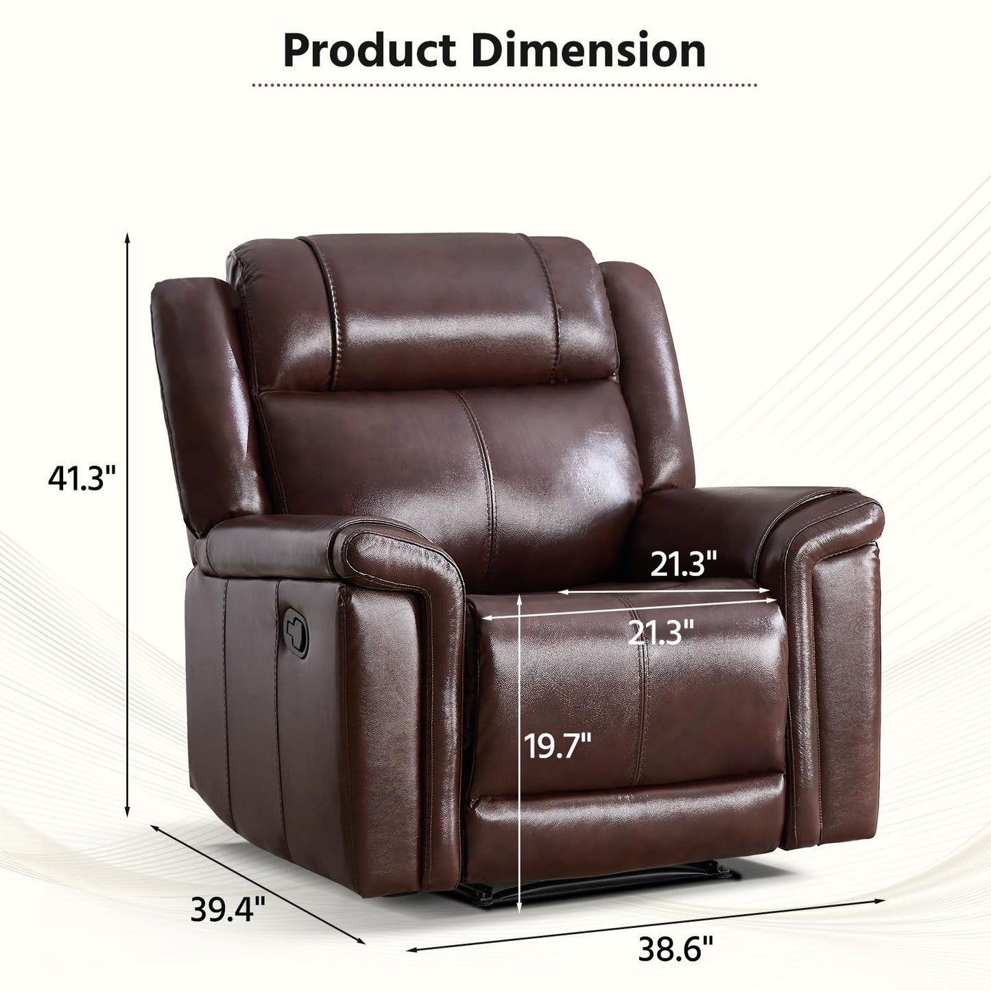 ANJ Premium Genuine Leather Manual Recliner Chair for Adults, Overstuffed Recliners Set of 2 with Padded Backrest, Heavy Duty Reclining Sofa for Living Room, Rust Brown