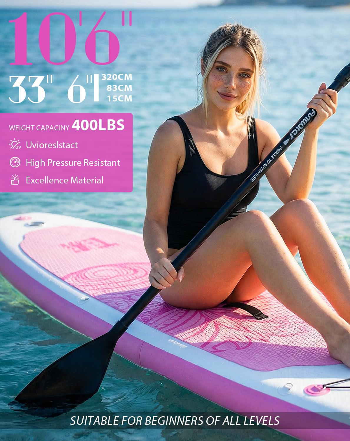 FunWater SUP Inflatable Stand Up Paddle Board 10'6×33"×6" Ultra-Light Inflatable Paddleboard with ISUP Accessories,Fins,Adjustable Paddle, Pump,Backpack