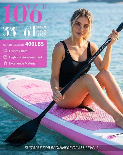 FunWater SUP Inflatable Stand Up Paddle Board 10'6×33"×6" Ultra-Light Inflatable Paddleboard with ISUP Accessories,Fins,Adjustable Paddle, Pump,Backpack