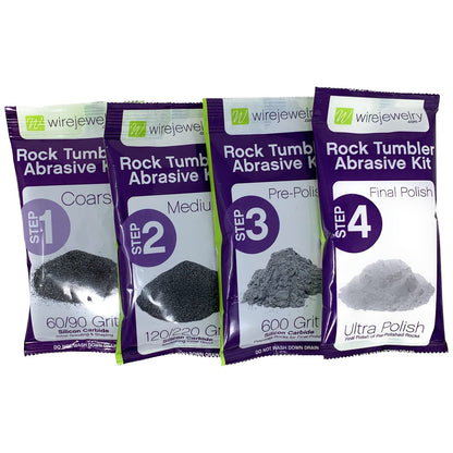 Wirejewelry 4 Step Rock Tumbler Abrasive Grit and Polish Kit, Single Batch