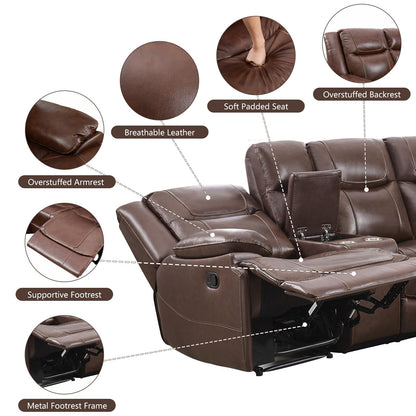 EBELLO Genuine Leather Recliner Sectional Sofa Set, Manual Reclining Corner Couches with Storage Console and Hidden Cup Holders, Extra Wide Footrest for House/Living Room, Brown