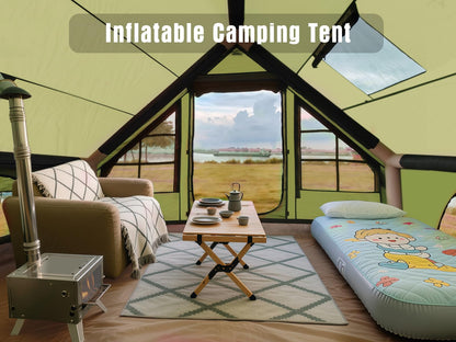 Inflatable Camping Tent, Glamping Blow Up Tent with Hand Pump for All-Season, 3 Mins Easy Setup, Waterproof Tens with Mesh Window for 4-6 Person, Suit for Family, Friend, Camp, Outdoor Gathering