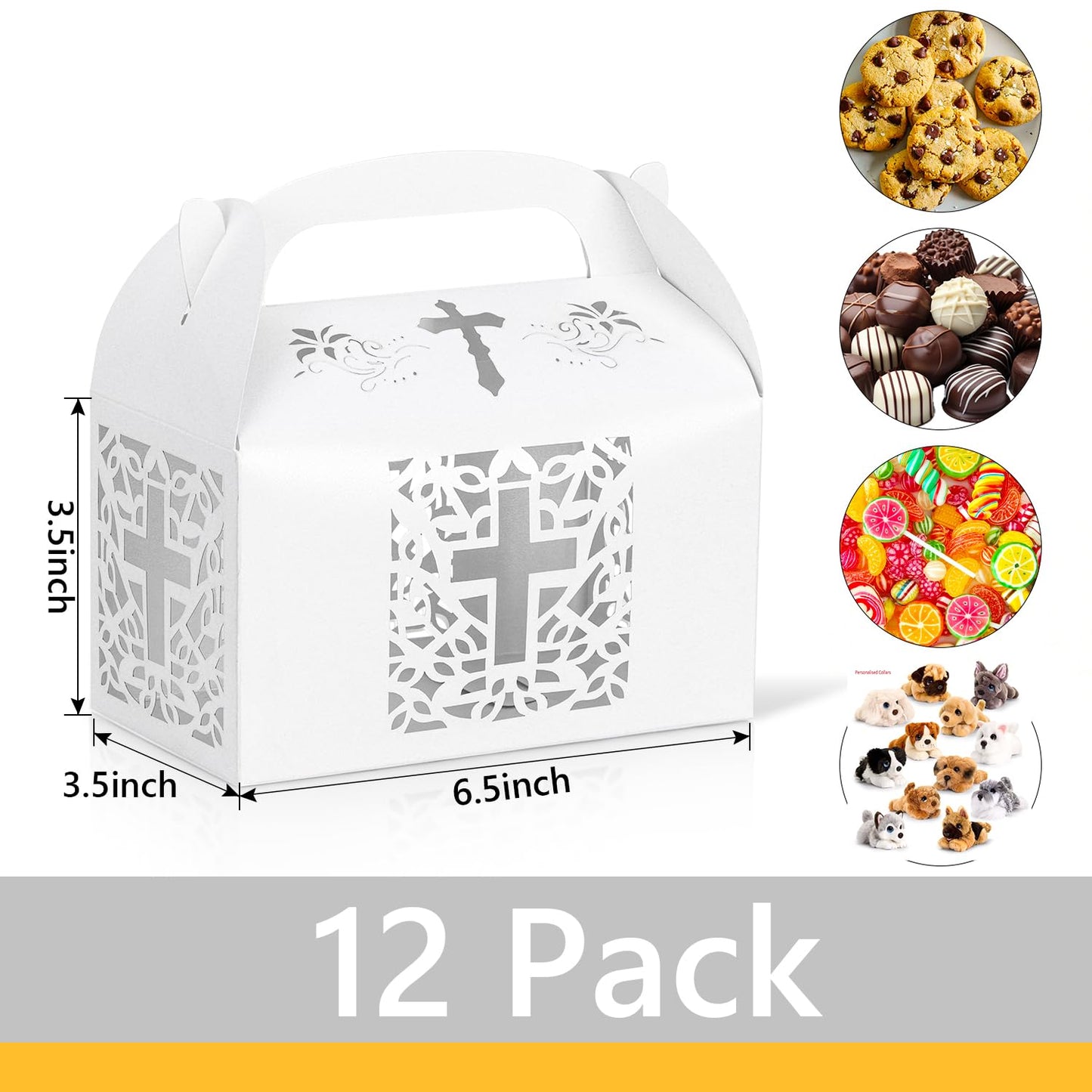 KAZIPA 12PCS Party Favor Bag Boxes, Goodie Favor Boxes for Treats Cookies Candies, Ideal for Theme Birthday Party, 6.5x3.5x3.5 Inches(White)