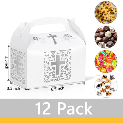 KAZIPA 12PCS Party Favor Bag Boxes, Goodie Favor Boxes for Treats Cookies Candies, Ideal for Theme Birthday Party, 6.5x3.5x3.5 Inches(White)