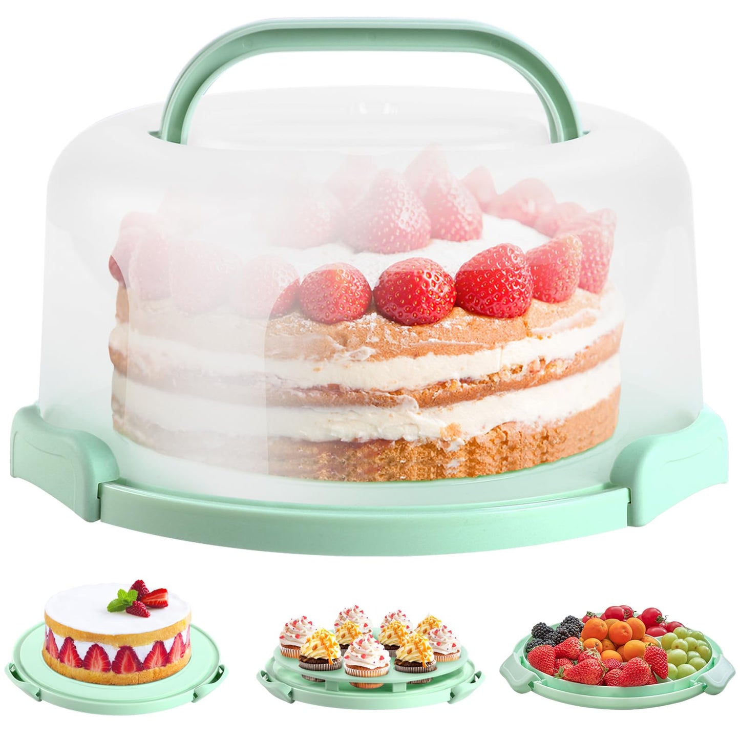 Ohuhu Cake Carrier with Lid and Handle, BPA-Free Cake Containers Cake Holder for 10 inch Cake with 2 Handles Cupcake Carrier - Plastic Cover Two Sided Base for Transport Pie Nuts Fruit Perfect Gifts