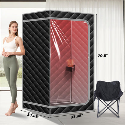 ZONEMEL 1 Person Portable Dry Heat Sauna, 1500W & 147°F Hot Air Sauna with 660nm Red Light Therapy, Electric Dry Heater, Transparent Window, Foldable Chair (L33.9 x W33.9 x H70.9,120V)