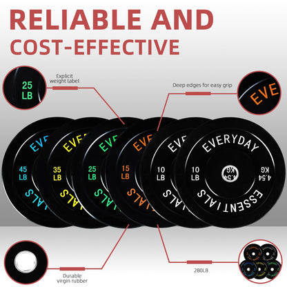 Fitvids 2-Inch Olympic Bumper Weight Plates Including 280 LB Weight Plates & 7FT Olympic Barbell Bar, Black
