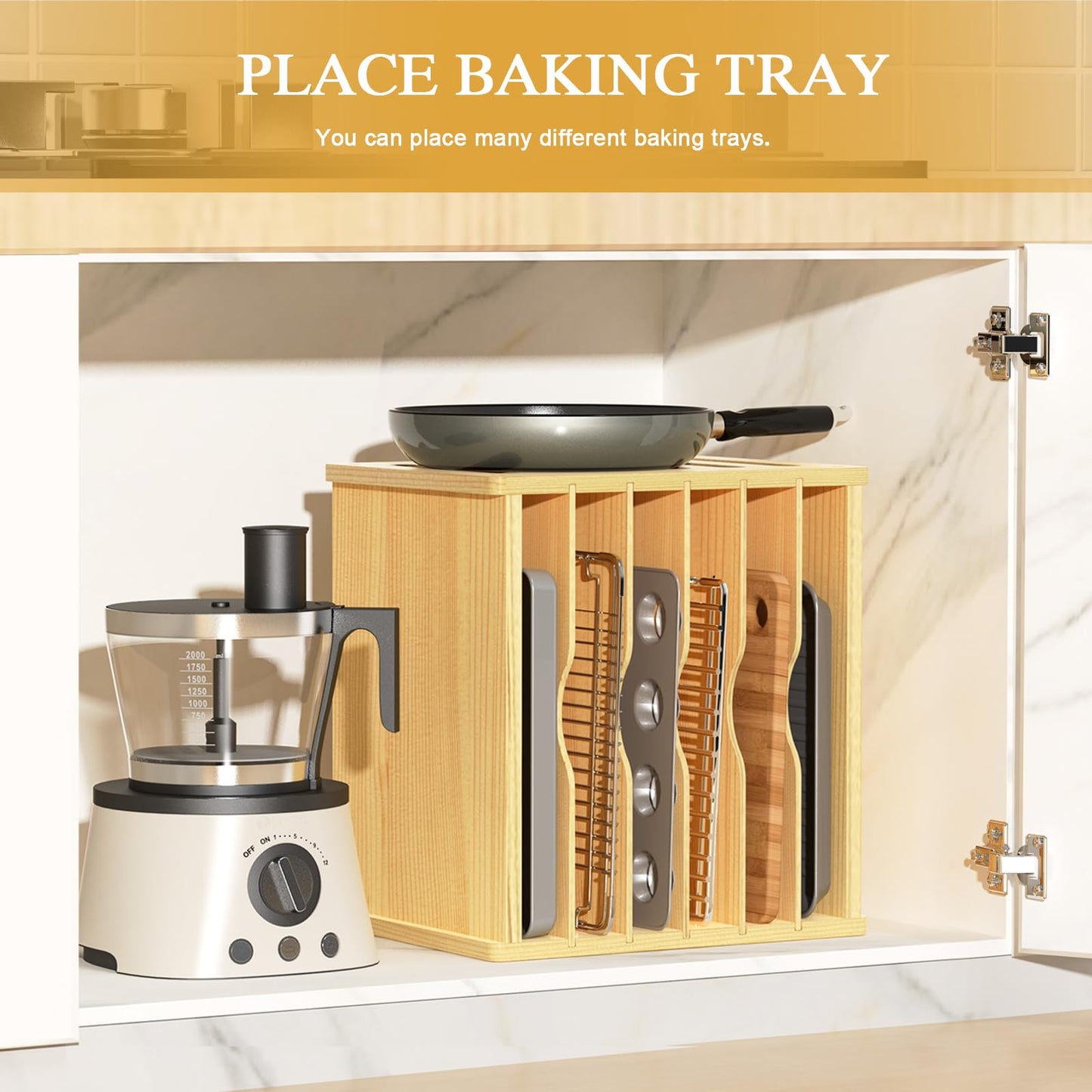 sandpaint 7 Tier Wooden Tray Dividers for Cabinets, Kitchen Cookie Sheet Organizer for Cabinet, Vertical pans, Baking trays, Cutting Board
