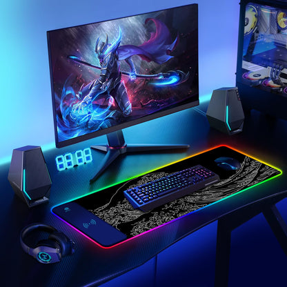 ToLuLu RGB Gaming Wireless Charging Mouse Pad, 5/7.5/10/15W 10 Light Modes LED Mouse Pad Computer Keyboard Mat Mousepad, 800x300x4MM Extended Large Desk Mat for Gaming, MacBook, Laptop, PC, Galaxy