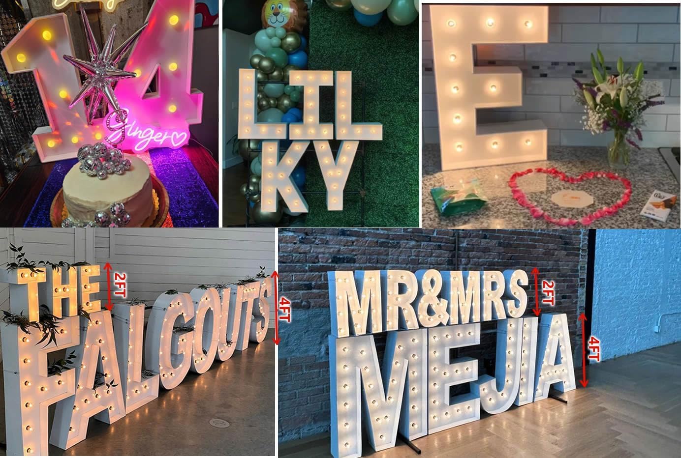 JoyBox Design 2FT Marquee Light Up Letters Numbers, Mosaic Balloon Frame, Party Decoration for Birthday, Wedding, Anniversary, Graduation – Letter T