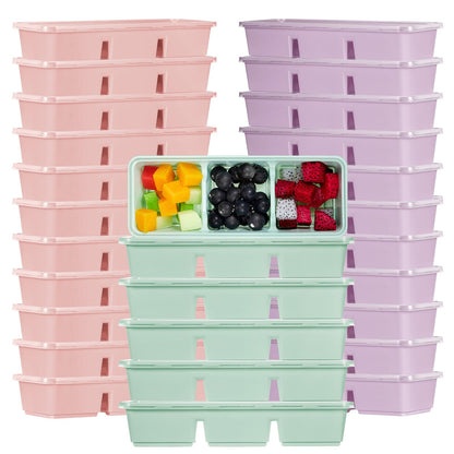 Hushee 10 Pack 17 oz Small Meal Prep Containers with 3 Compartments Snack Containers with Lid Disposable Plastic Bento Box Travel Lunch Food Boxes Stackable for Office Picnic (Purple,Pink,Mint Green)