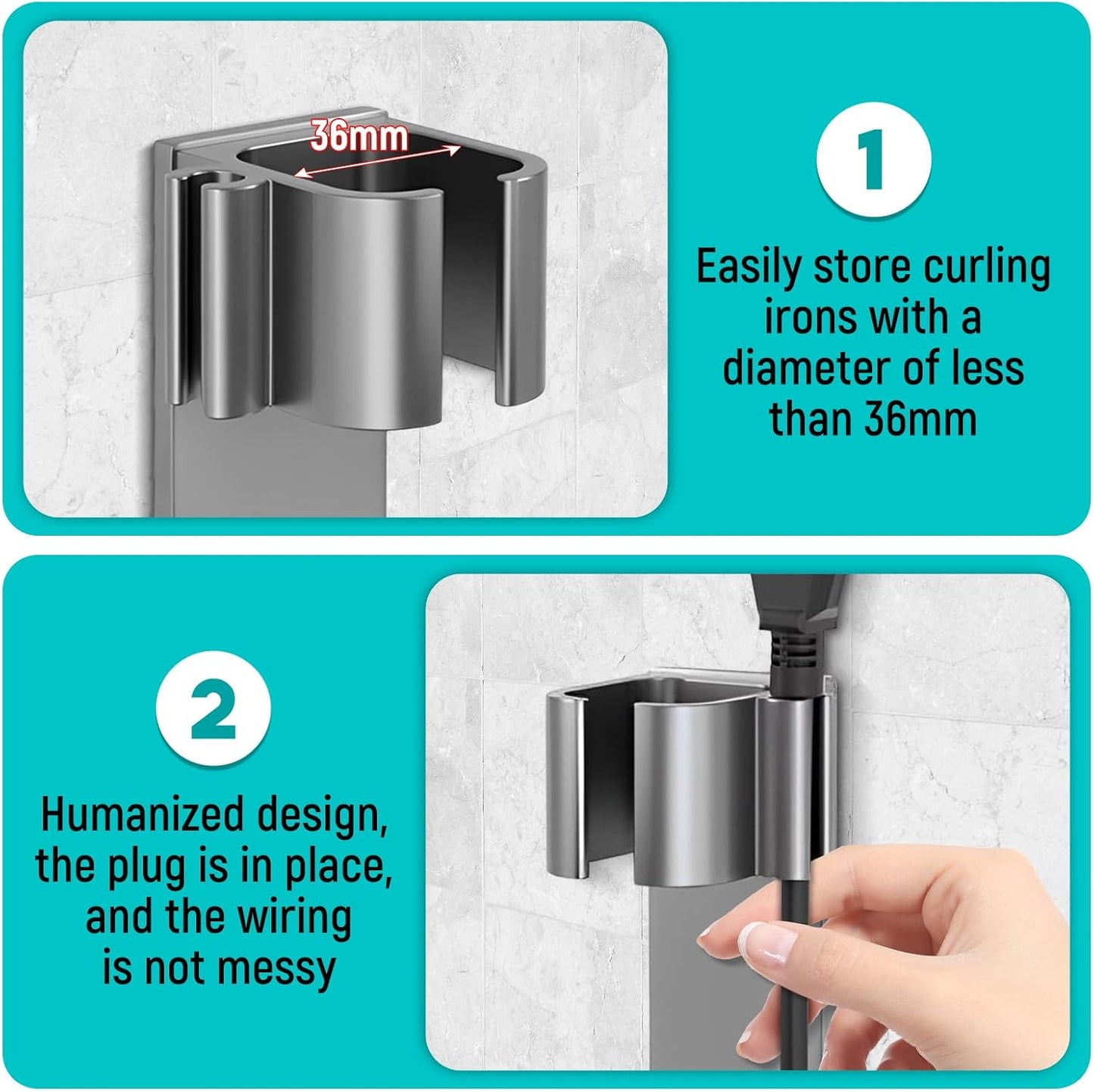 Curling Iron Holder, Wall Mount Hair Styling Accessories Organizer for Flat Irons, Combs, and Wands