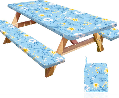 HobbLab Rv,72in,Light Picnic Table Cover with Bench Covers Portable Table Cloth Built-in Storage Pocket Fitted