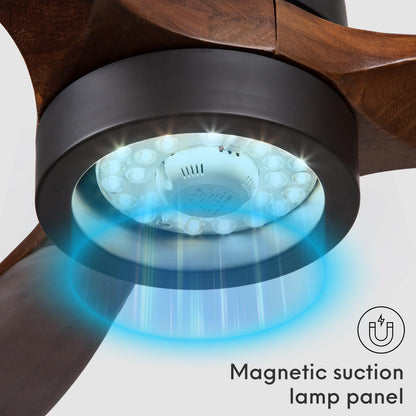 EKIZNSN 32“ Wet Rated Ceiling Fans with Lights Outdoor Hanging for Gazebo Waterproof, DC Motor w 3 Reversible Walnut Wood Blades, Walnut