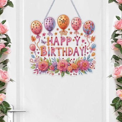 VODAPYC Birthday Party Diamond Art Painting Acrylic Hanging Kit for Adults, DIY Double Sided Special Shaped Diamonds Art Window Pendant Ornament(Happy Birthday)