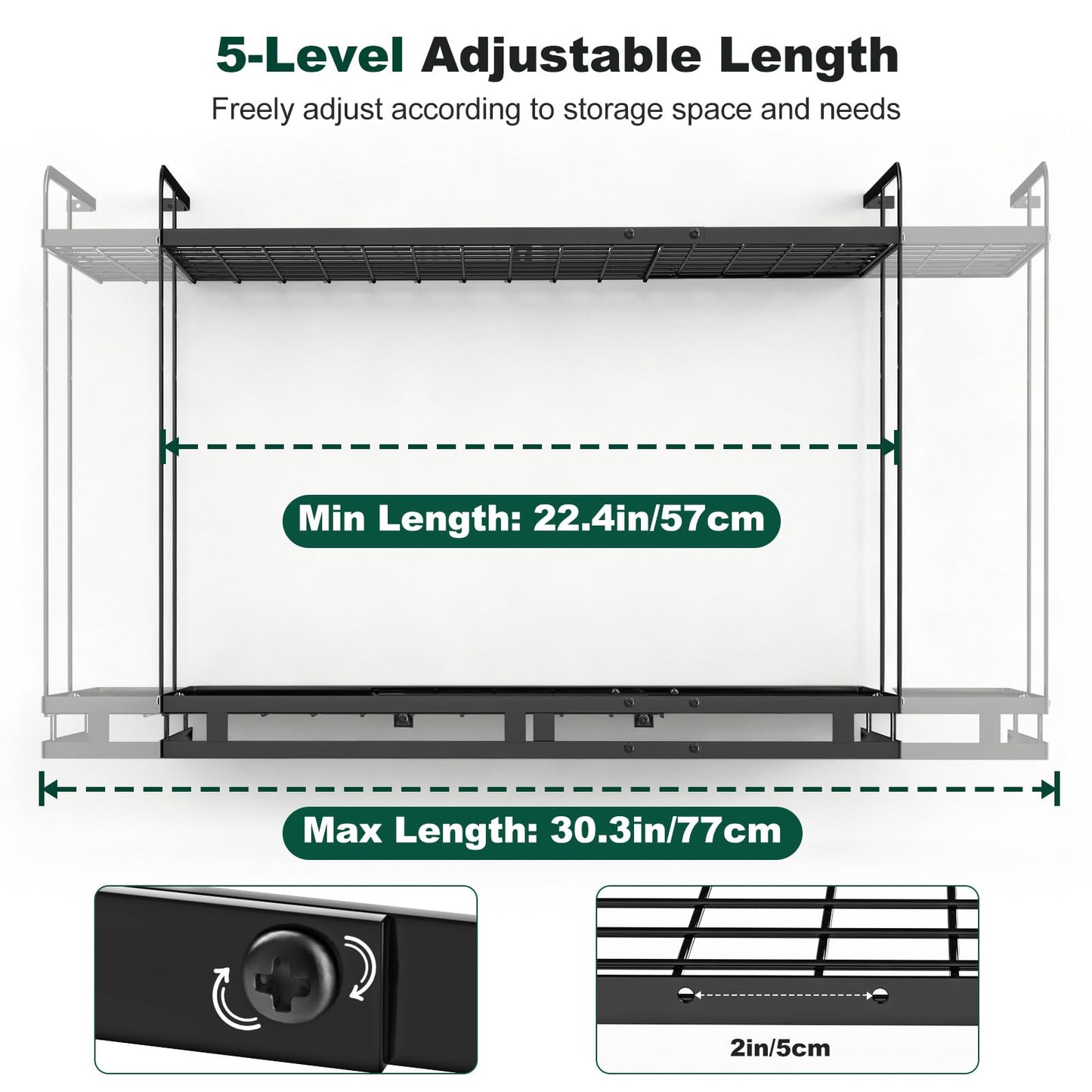 Housolution Pot Rack Wall Mounted, 22''-30'' Length Expandable, 3 Level Height Adjustable, 2 Tier Heavy Duty Hanging Cookware Pan Organizer with 12 Hooks and 8 Lid Holders