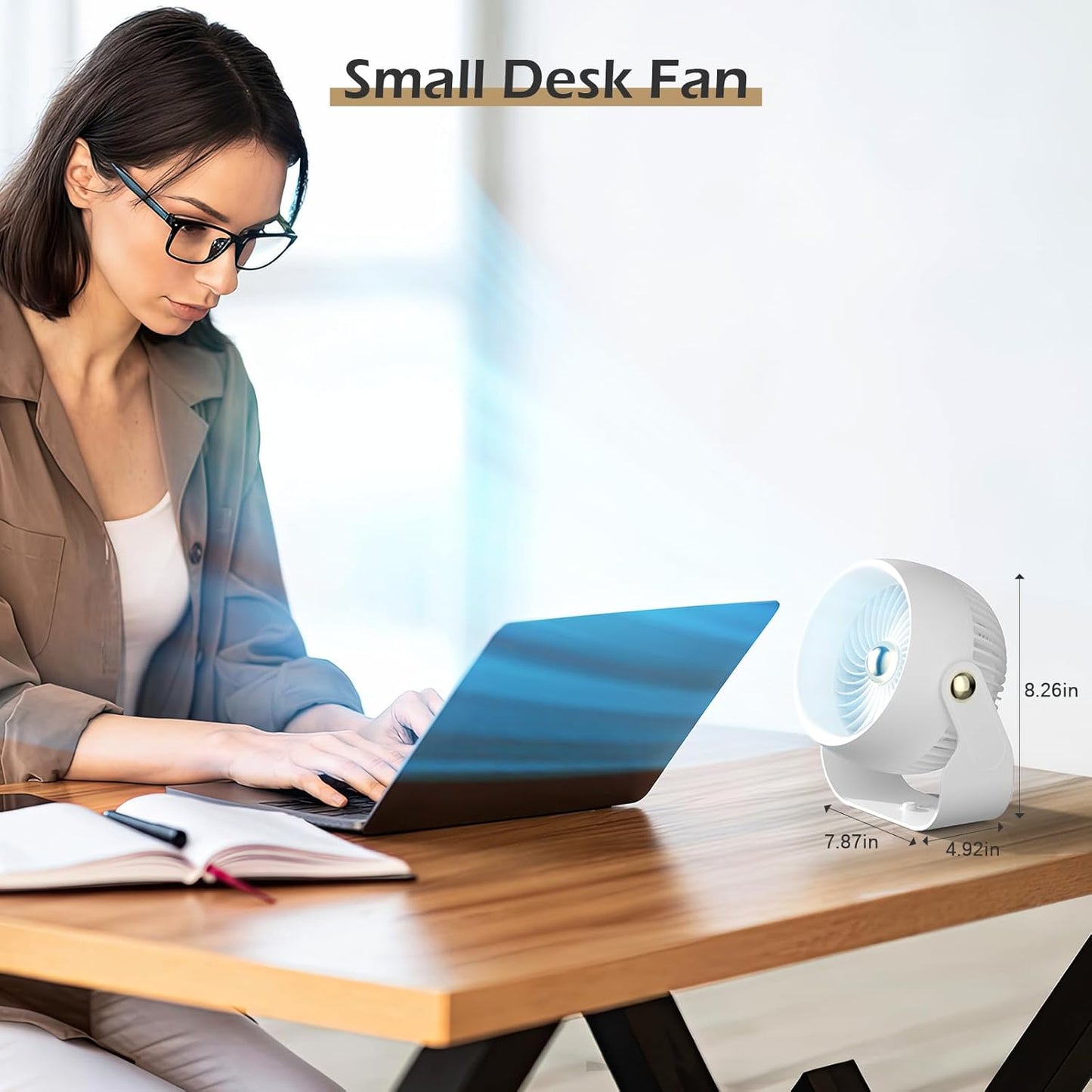 CIVPOWER Desk Fan, Rechargeable Air Circulator with 6000mAh Battery, 4 Speeds, 270° Adjustable Quiet Fan for