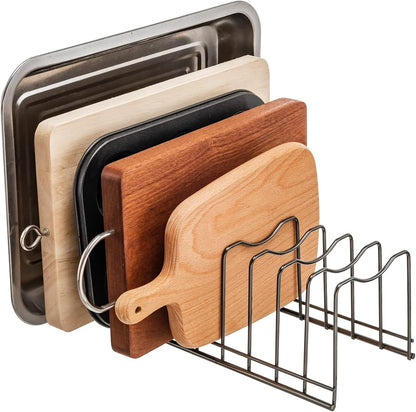 Pot Lid Holder Organizer, Kitchen Countertop Storage Rack for Bakeware, Pots & Pans, Stainless Steel