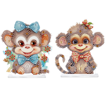 antor 2 Pack Monkey Diamond Painting Tabletop Kit - Cute 5D DIY Diamond Art Tabletop Ornaments, Special Gem Rhinestone Mosaic Craft for Adults, Home Office Décor, Gift for Craft Lovers