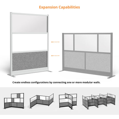 Stand Up Desk Store Workflow Wide Modular Wall | 53'' x 70'' Wall | Expandable Partition Room Divider with Rearrangeable Frosted Acrylic, Sound Absorbent and Whiteboard Panels (Silver Frame)