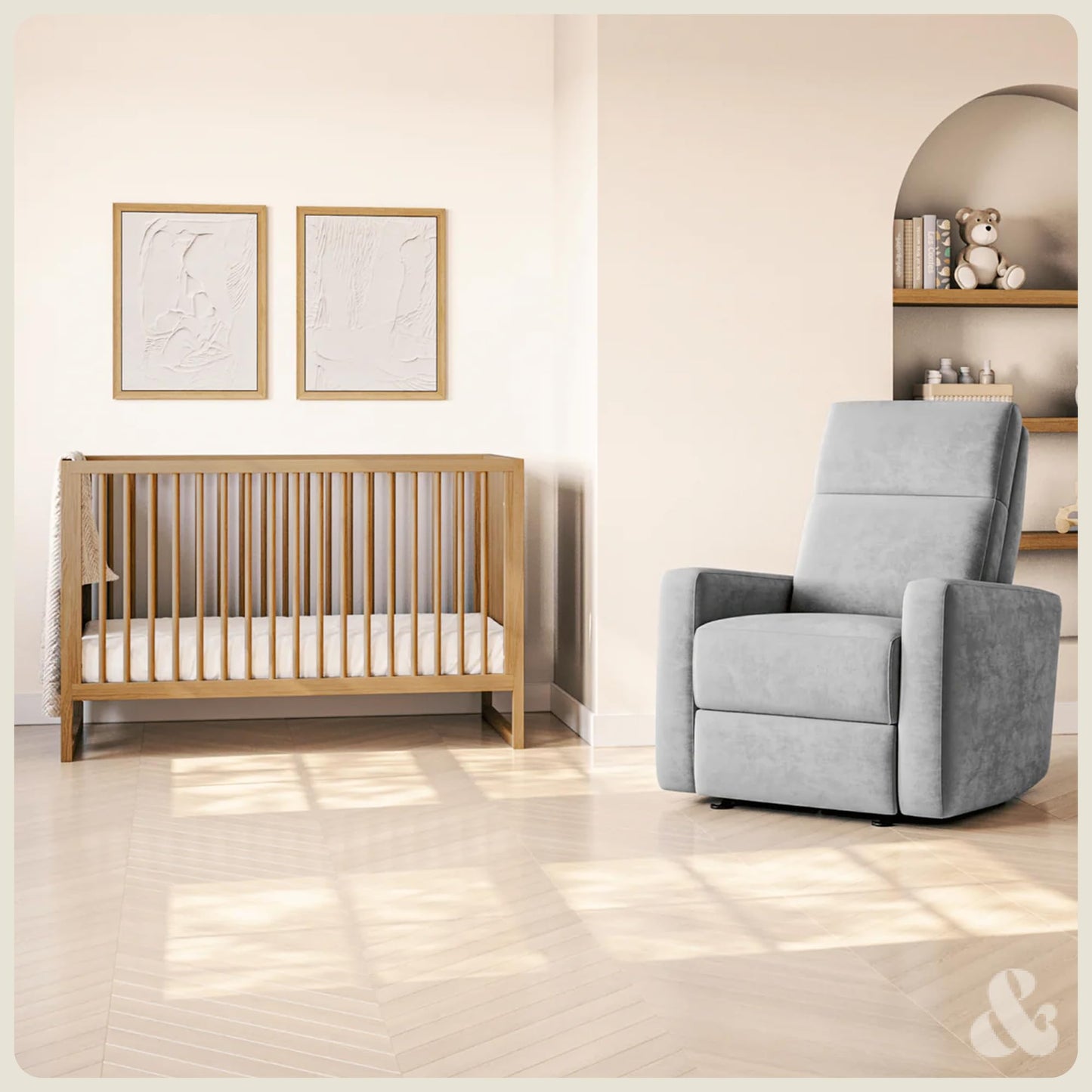 Nurture& The Glider Premium Power Recliner Nursery Glider Chair with Adjustable Head Support | Designed with a Thoughtful Combination of Function and Comfort | Built-in USB Charger (Gray)