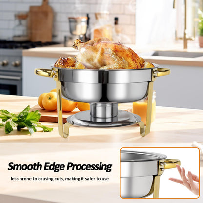 PRlJESSE 6QT Chafing Dishes for Buffet Set, Gold Round Chafing Dish Buffet Set with Glass Lid, chafers and Buffet Warmers Sets, Serving Food Warmer for Parties, Buffet (8 Pack)