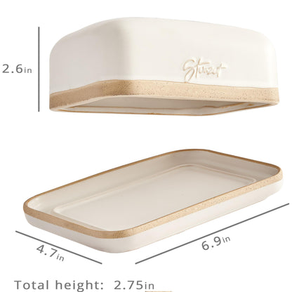 STEINZEIT Butter Dish with Lid (4.9 in x 6.9 in) - Ceramic Butter Dish - Large Butter Container for 2 pcs of Western Butter - Butter Dish with Lid for Countertop - Butter Holder Dishwasher Safe