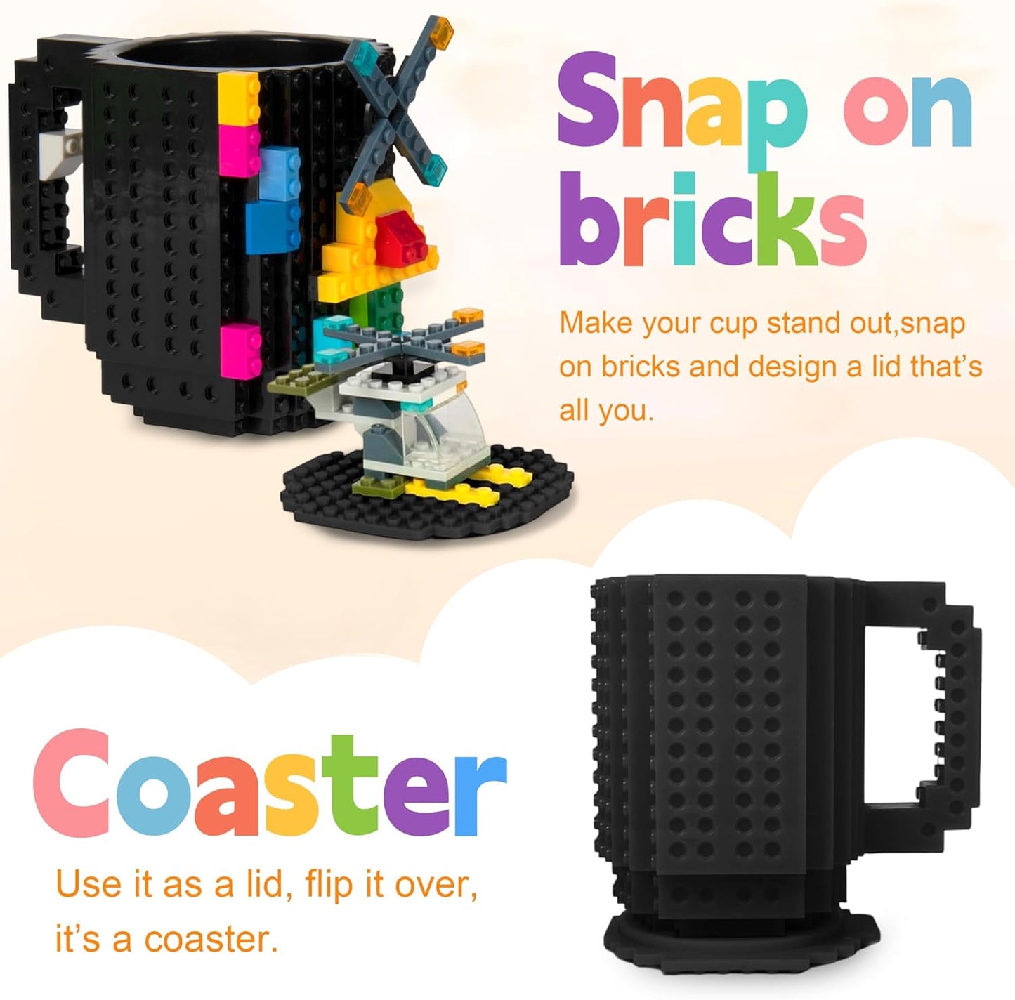 Fubarbar Kids Brick Gaming Mug - Novelty Coffee Cup with Straw, Funny Xmas/Birthday Gift for Men, Women, Kids, Black