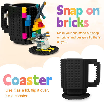 Fubarbar Kids Brick Gaming Mug - Novelty Coffee Cup with Straw, Funny Xmas/Birthday Gift for Men, Women, Kids, Black