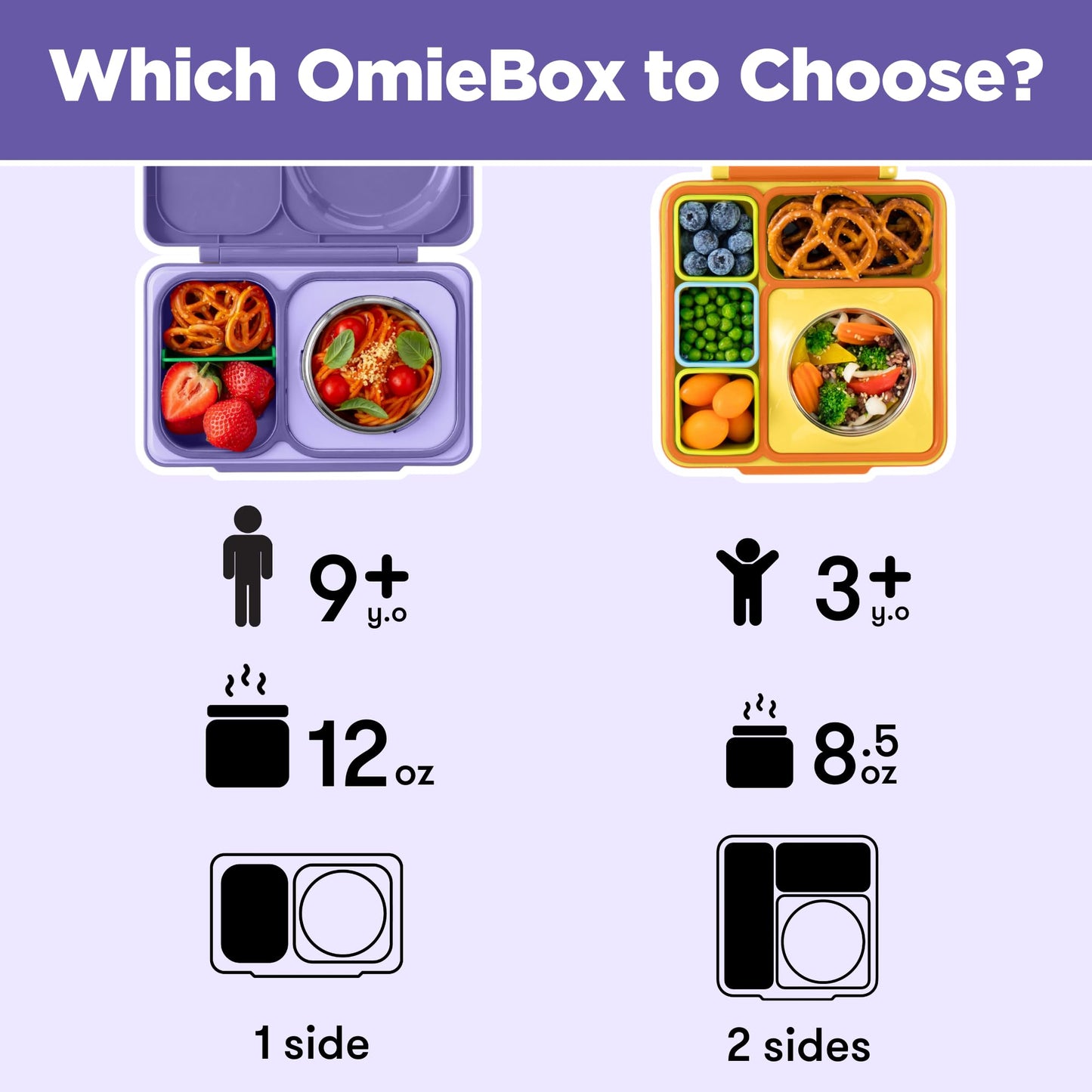Omie OmieBox UP bento Box for Kids | Insulated Lunch Box | Leak Proof Vacuum Insulated Thermal Food jar | Cooler ice Pack | 2 Compartments (Galaxy Purple)