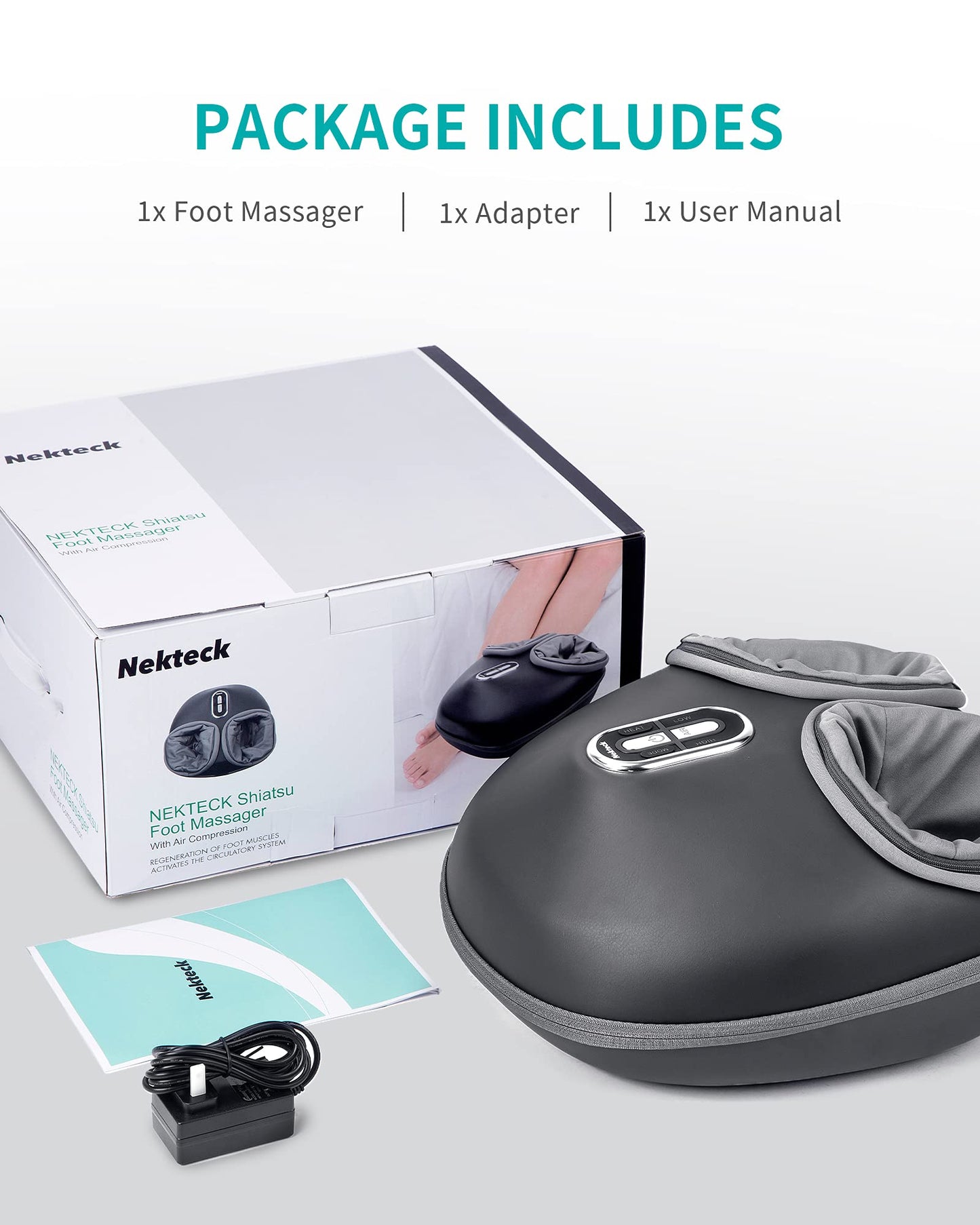 Nekteck Shiatsu Foot Massager with Heat, Deep Kneading Therapy Air Compression, Feet Massage Improve Blood Circulation Foot Wellness Soothing Pain Relief, Relax for Home Office Use