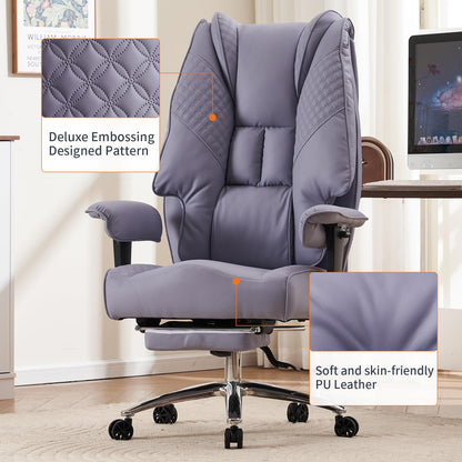 EXCEBET Big and Tall Office Chair 400lbs Wide Seat, Leather High Back Executive Office Chair with Foot Rest, Ergonomic Chairs Lumbar Support for Lower Back Pain Relief (Light Purple)