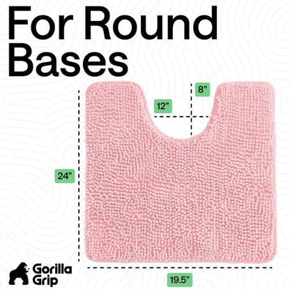 GORILLA GRIP Plush Chenille Bath Rug Mat - Soft Microfiber for Oval Toilet Base, Machine Washable, Light Pink