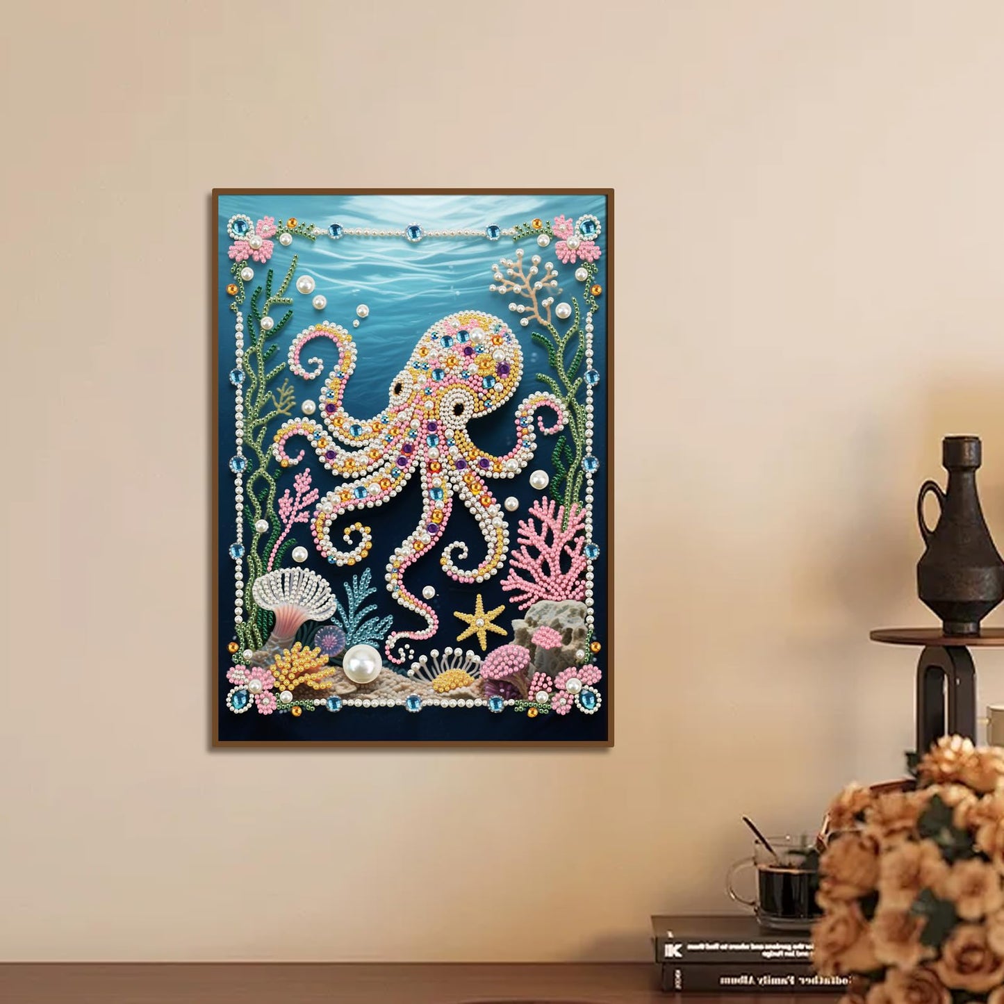 WSLWXSHM Pearl Diamond Painting Kits for Adults Octopus, 5D Special Shape Diamond Art Kits for Beginners, Crystal Rhinestones Diamond Painting for Home Wall Decoration Gift 12×16inch/30×40cm