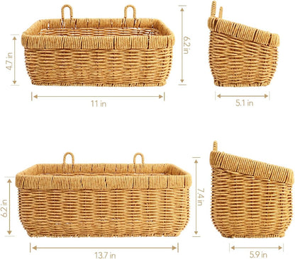 AceList Wall Hanging Basket, Set of 2 Boho Style Hand-Woven Storage Baskets for Kitchen, Garden, and Living Room