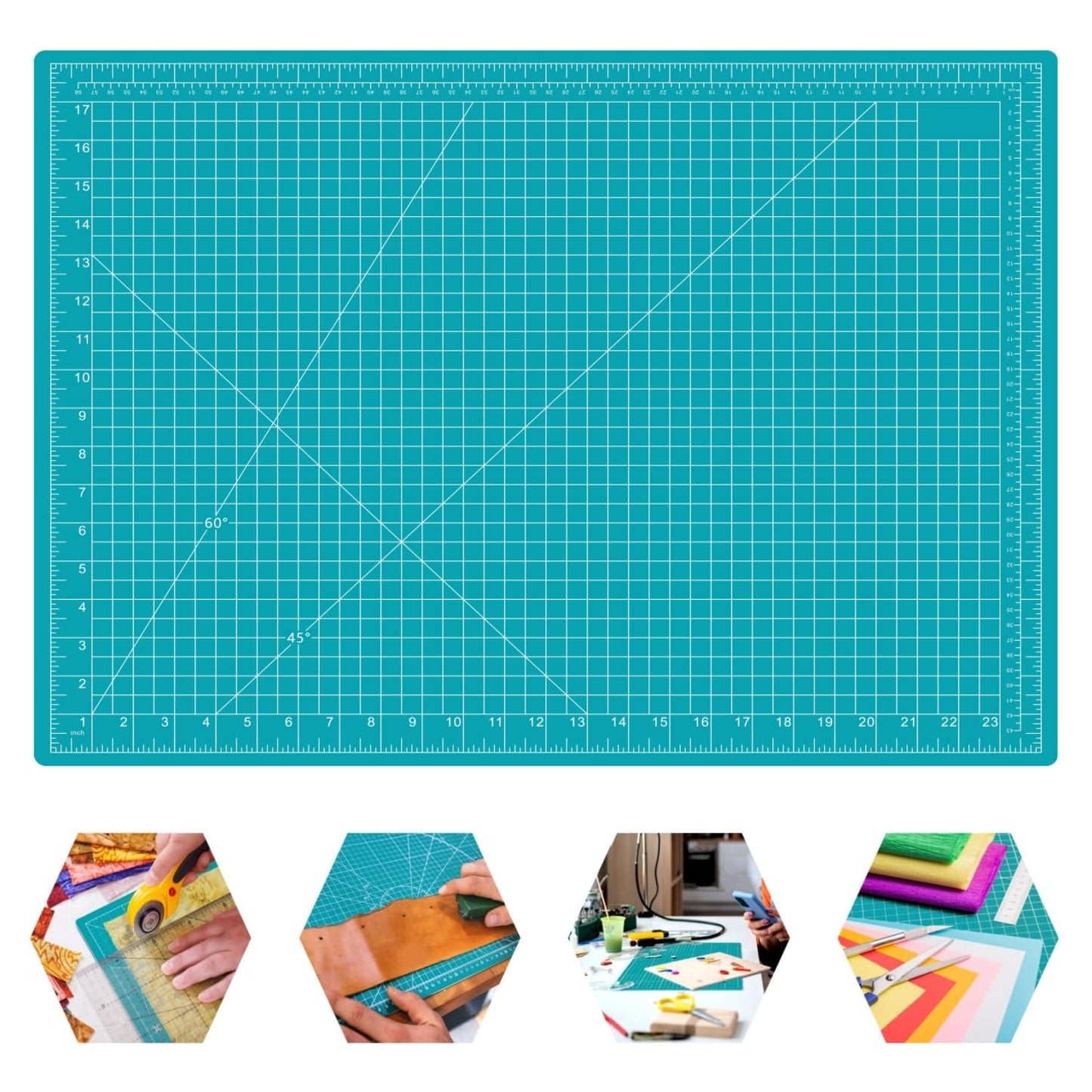 AMASEWART 18"x24" Self Healing Cutting Mat, Sewing Mat for Crafts, Double Sided 5-Ply Table Cutting Board for Fabric Quilting Leather Modeling Hobby Project, Turquoise
