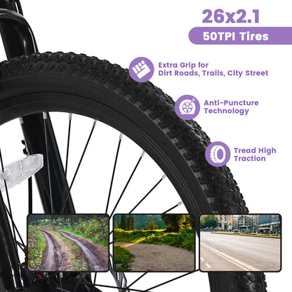 Ecarpat Women's Mountain Bike 24/26 Inch Wheels, 21-Speed Trail Commuter City Mountain Bikes, 15"/17" Carbon Steel Frame Female Bicycles Disc Brakes Front Fork