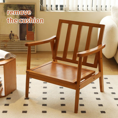 KEIKI Solid Wood Accent Club Chair with Soft Flannel Upholstered Cushion, Mid-Century Modern Style Reading Sofa Chair, Comfy Cozy Lounge Lazy Seating Chair for Living Room, Apartment, Balcony, Office