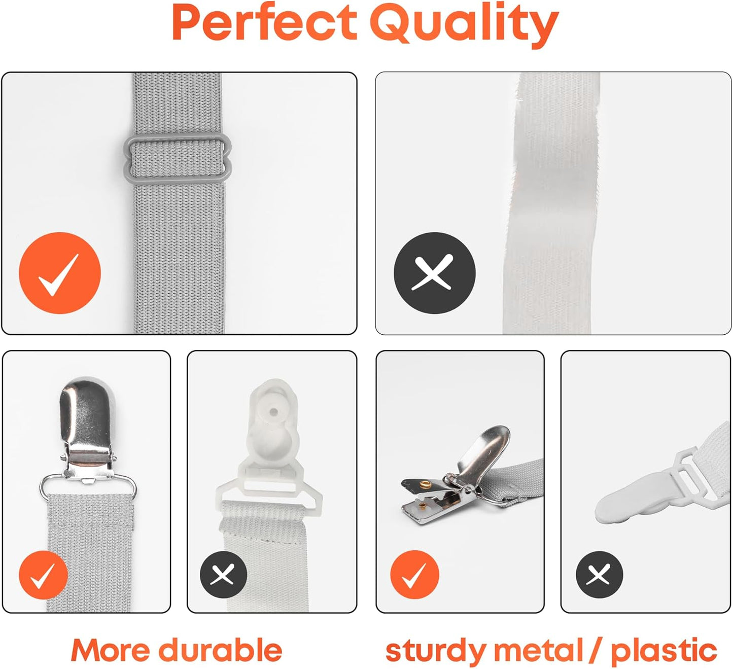 5 STARS UNITED Bed Sheet Straps Set | Adjustable Elastic Fasteners with Metal Clips | Easy to Use Sheet Holders for